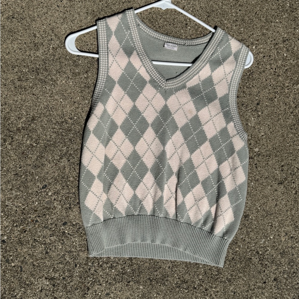 Vintage Blue/Green and Cream Argyle Knit Sweater Vest